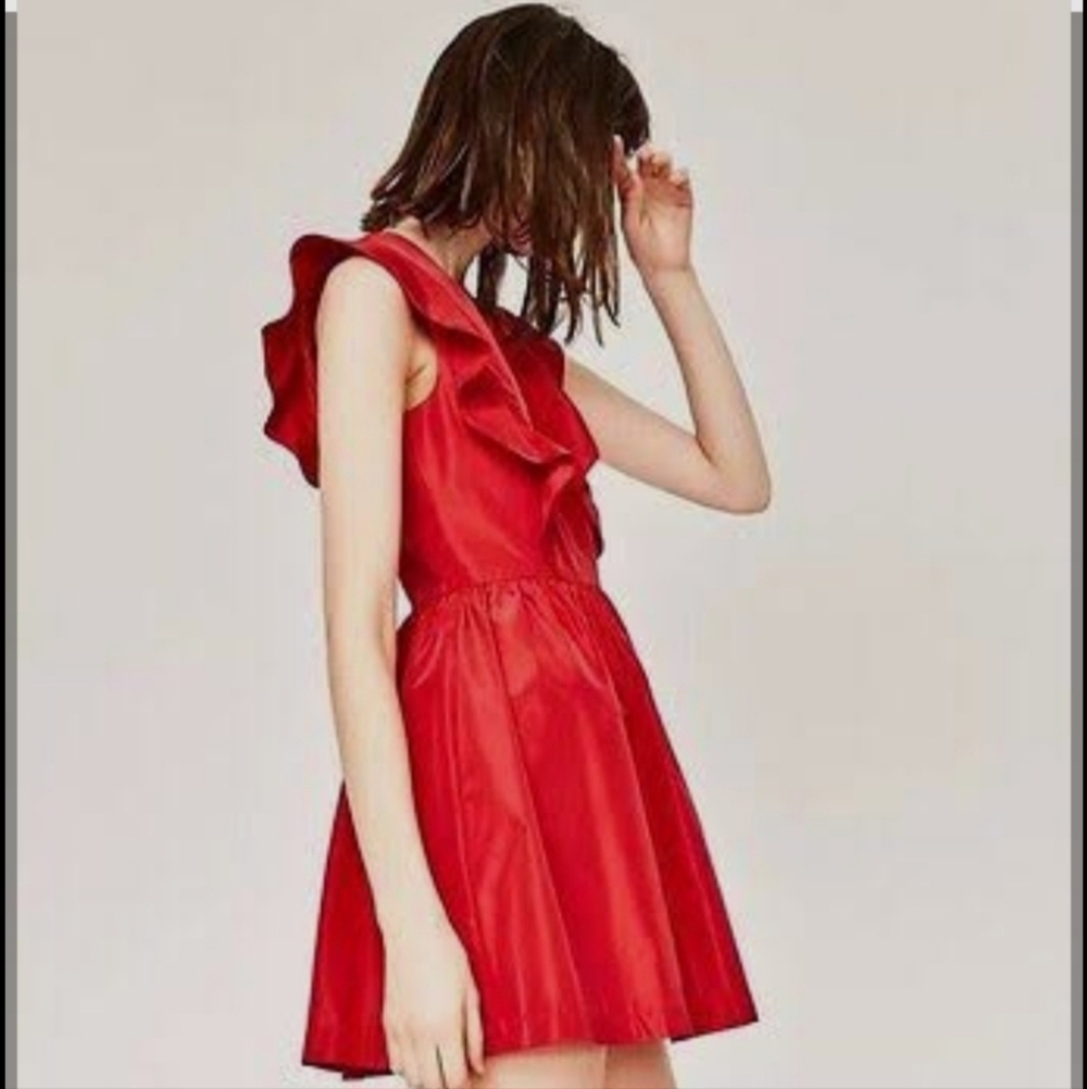 ZARA Red Ruffle Dress - Picture 2 of 11
